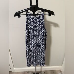 Boden Blue White Geometric Shift Dress Size 10 Sleeveless Summer